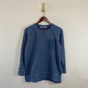 Soft Surroundings Waffle Knit Crewneck Sweater Faded Blue Women's PM Beachy Boho